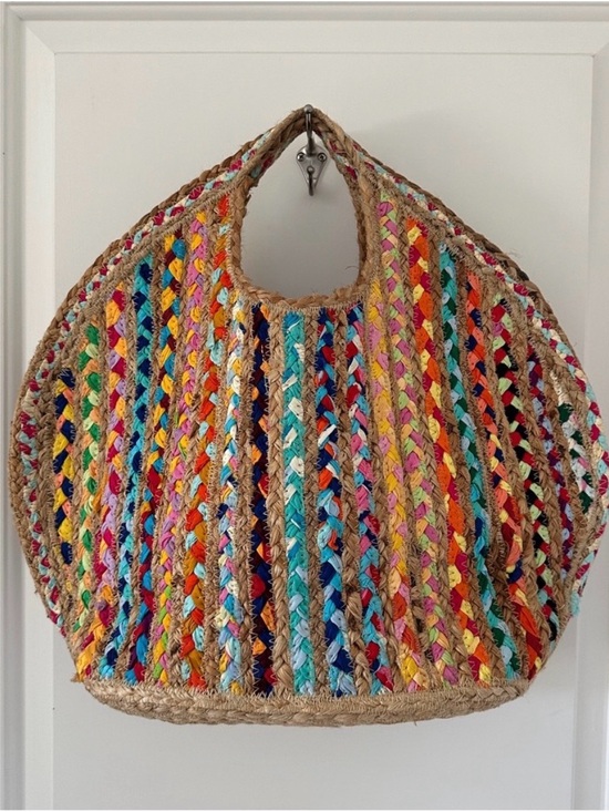 Antik Kraft Handbags - New ANTIK KRAFT Ruhi Tote Large Boho Colorful Woven Jute & Cloth Purse Beach Bag